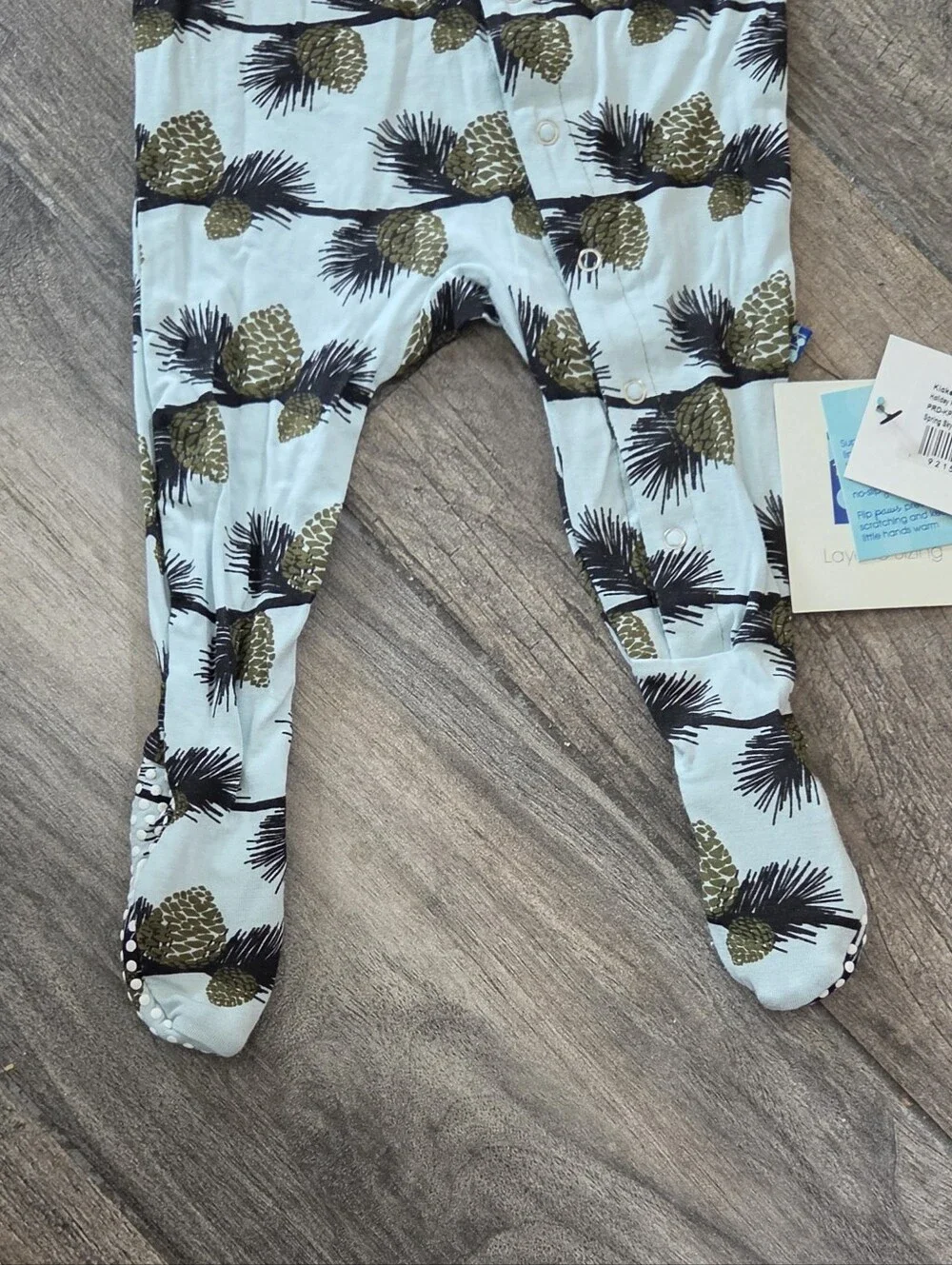Kickee Pants NWT 3-6 Months Light Blue/Green Pine Cone Footie Romper